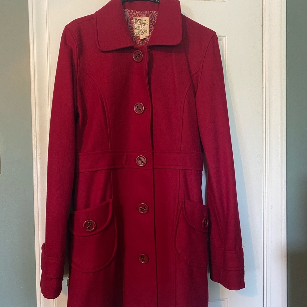 Anthropologie Tulle Red Womens Peacoat Size L